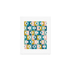 Mid Century Modern Rektangel Geometric Pattern Blue Mustard Blush White Art Print Gallery Image 1