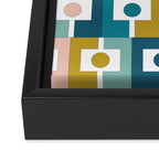Mid Century Modern Rektangel Geometric Pattern Blue Mustard Blush White Framed Canvas Print Gallery Image 3
