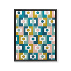 Mid Century Modern Rektangel Geometric Pattern Blue Mustard Blush White Framed Canvas Print Gallery Image 8
