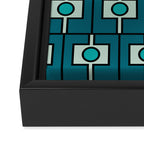 Mid Century Modern Rektangel Geometric Pattern in Teal Blue and Turquoise Framed Canvas Print Gallery Image 3