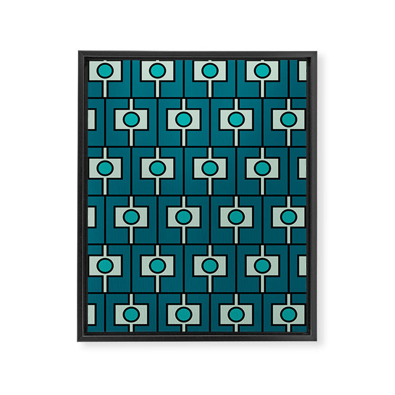 Mid Century Modern Rektangel Geometric Pattern in Teal Blue and Turquoise Framed Canvas Print Gallery Image 8