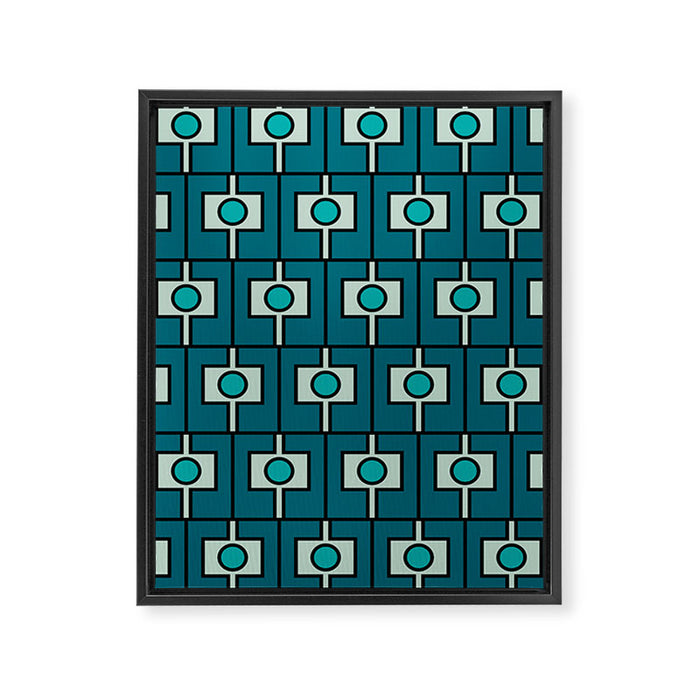 Mid Century Modern Rektangel Geometric Pattern in Teal Blue and Turquoise Framed Canvas Print Gallery Image 1