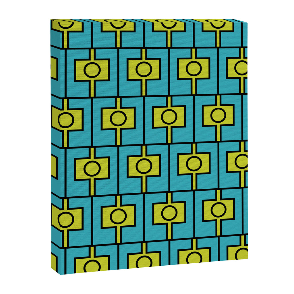 Mid Century Modern Rektangel Geometric Pattern in Turquoise and Lime Canvas Print Gallery Image 8