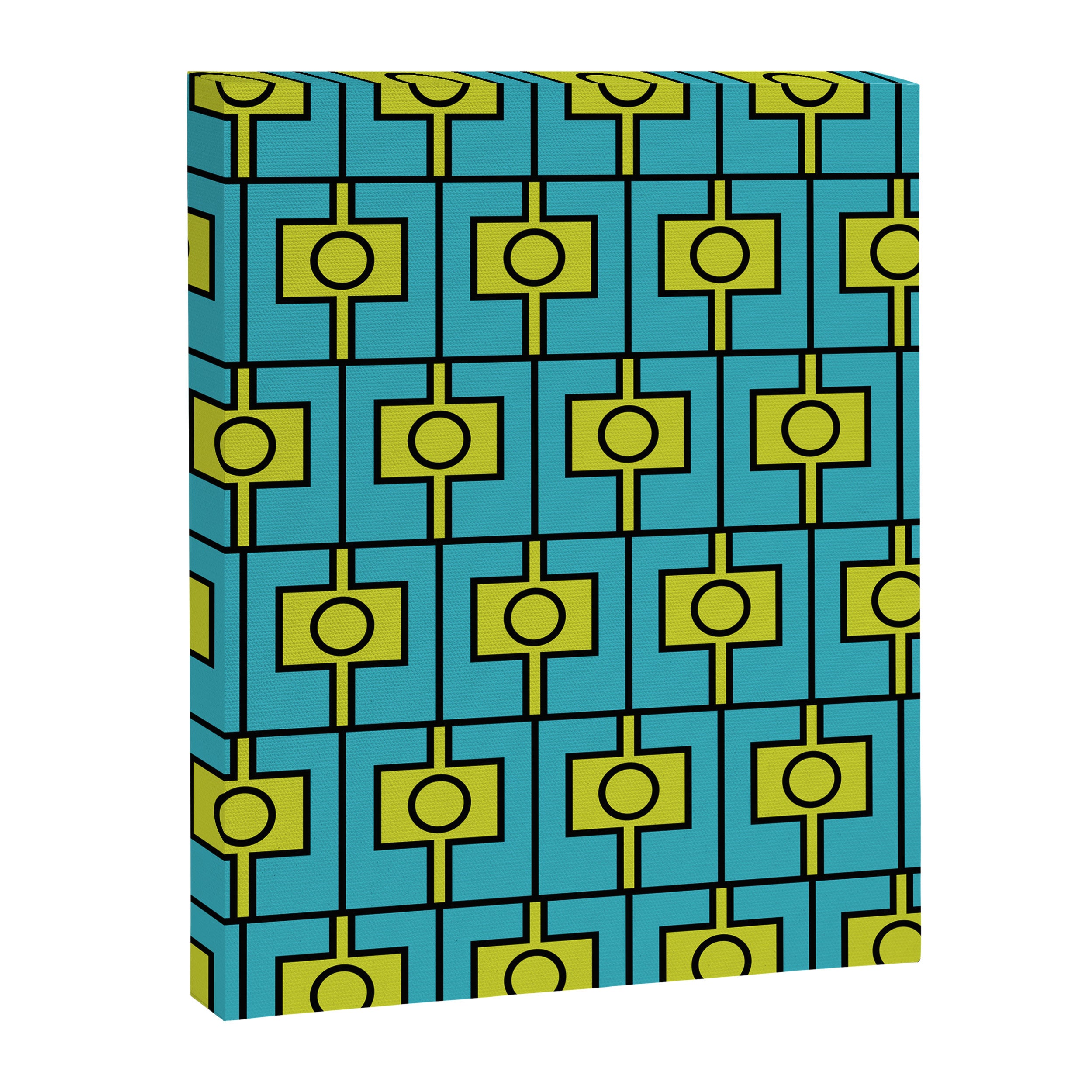 Mid Century Modern Rektangel Geometric Pattern in Turquoise and Lime Canvas Print Gallery Image 8