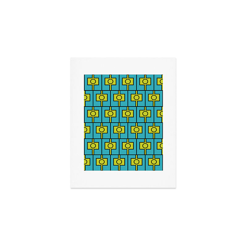 Mid Century Modern Rektangel Geometric Pattern in Turquoise and Lime Art Print Gallery Image 1