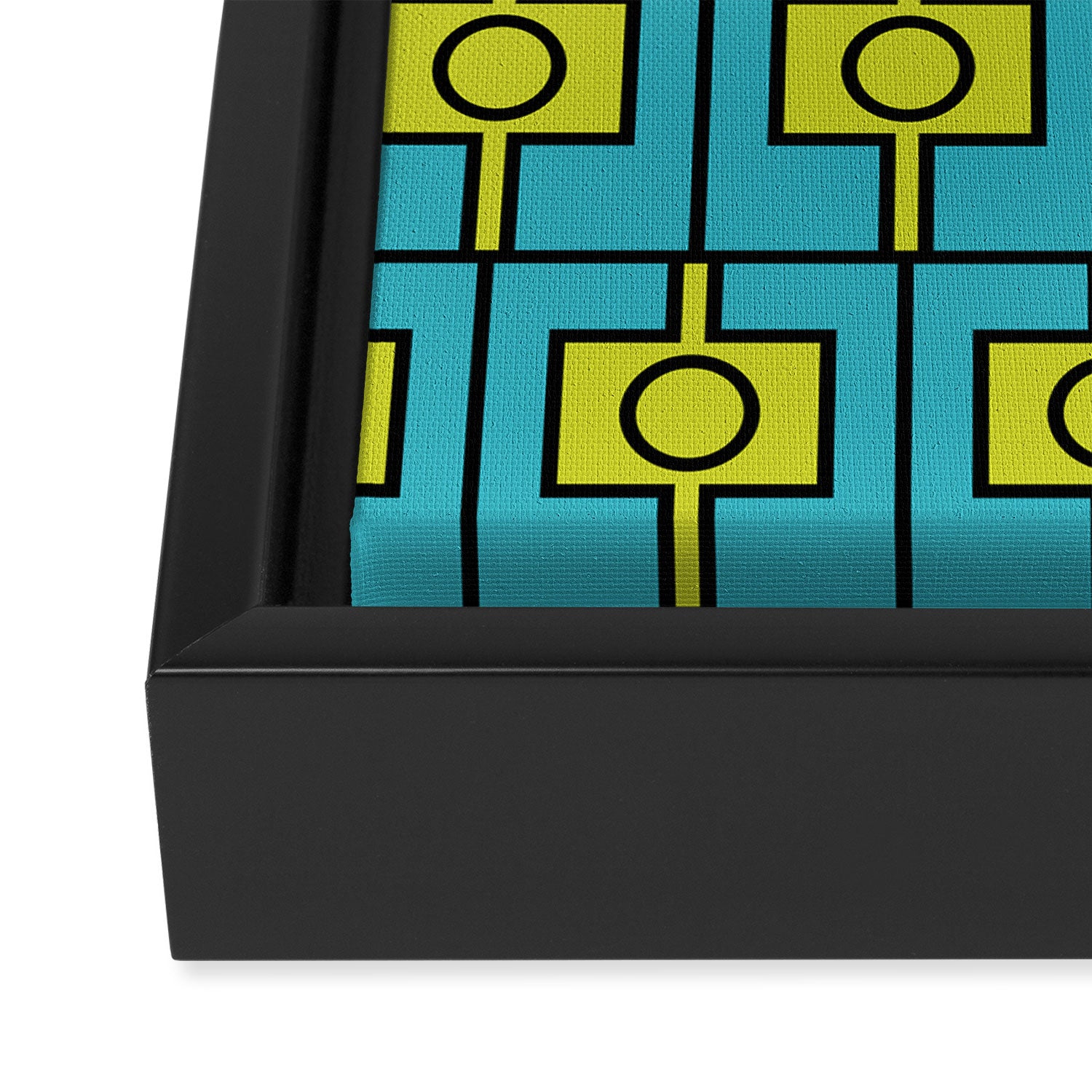 Mid Century Modern Rektangel Geometric Pattern in Turquoise and Lime Framed Canvas Print Gallery Image 3