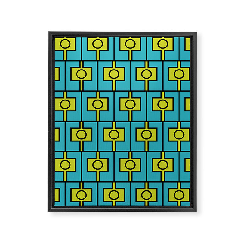 Mid Century Modern Rektangel Geometric Pattern in Turquoise and Lime Framed Canvas Print Gallery Image 8