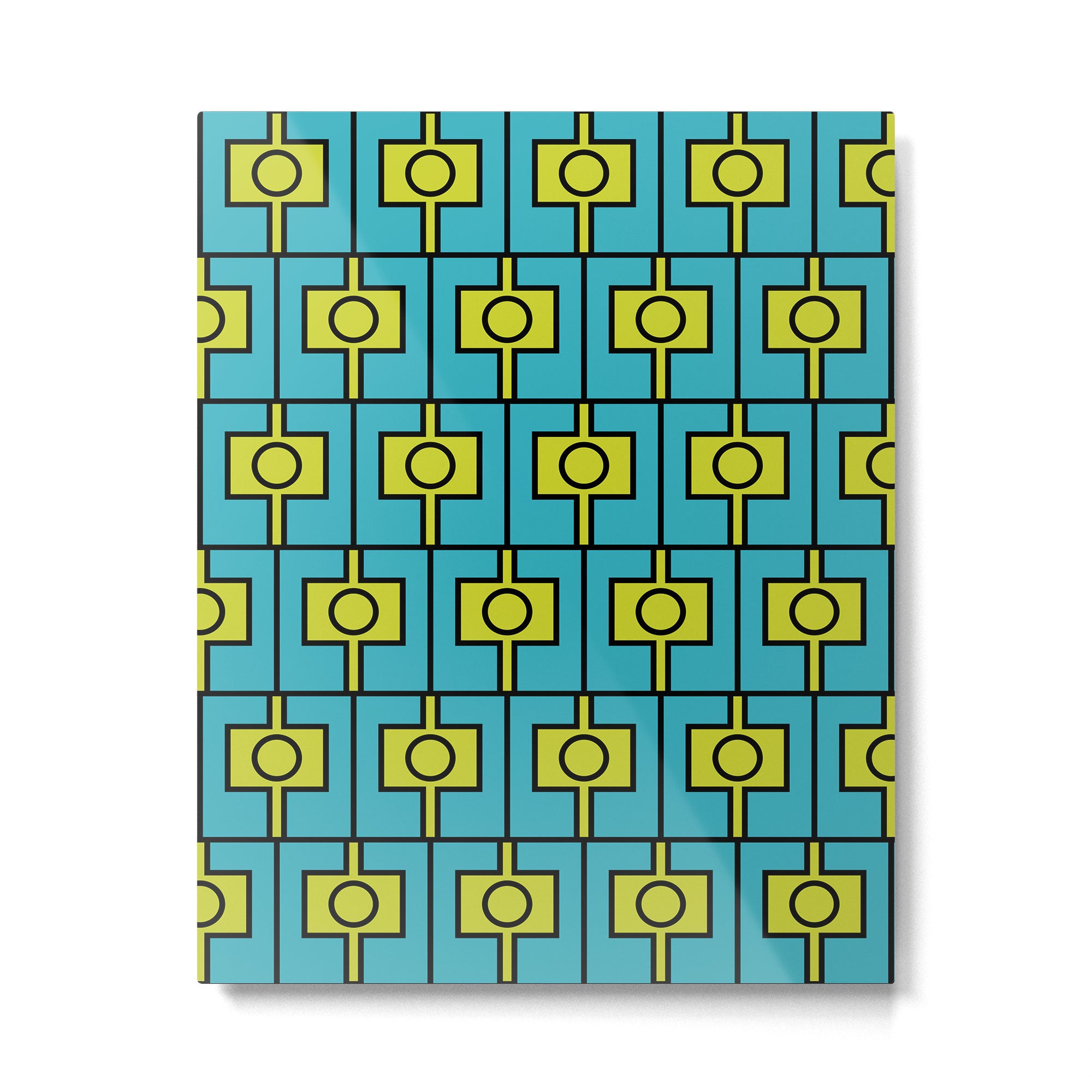 Mid Century Modern Rektangel Geometric Pattern in Turquoise and Lime Metal Print Gallery Image 6