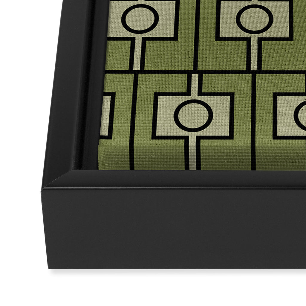 Mid Century Modern Rektangel Geometric Pattern in Vintage Green and Celadon Framed Canvas Print Gallery Image 3