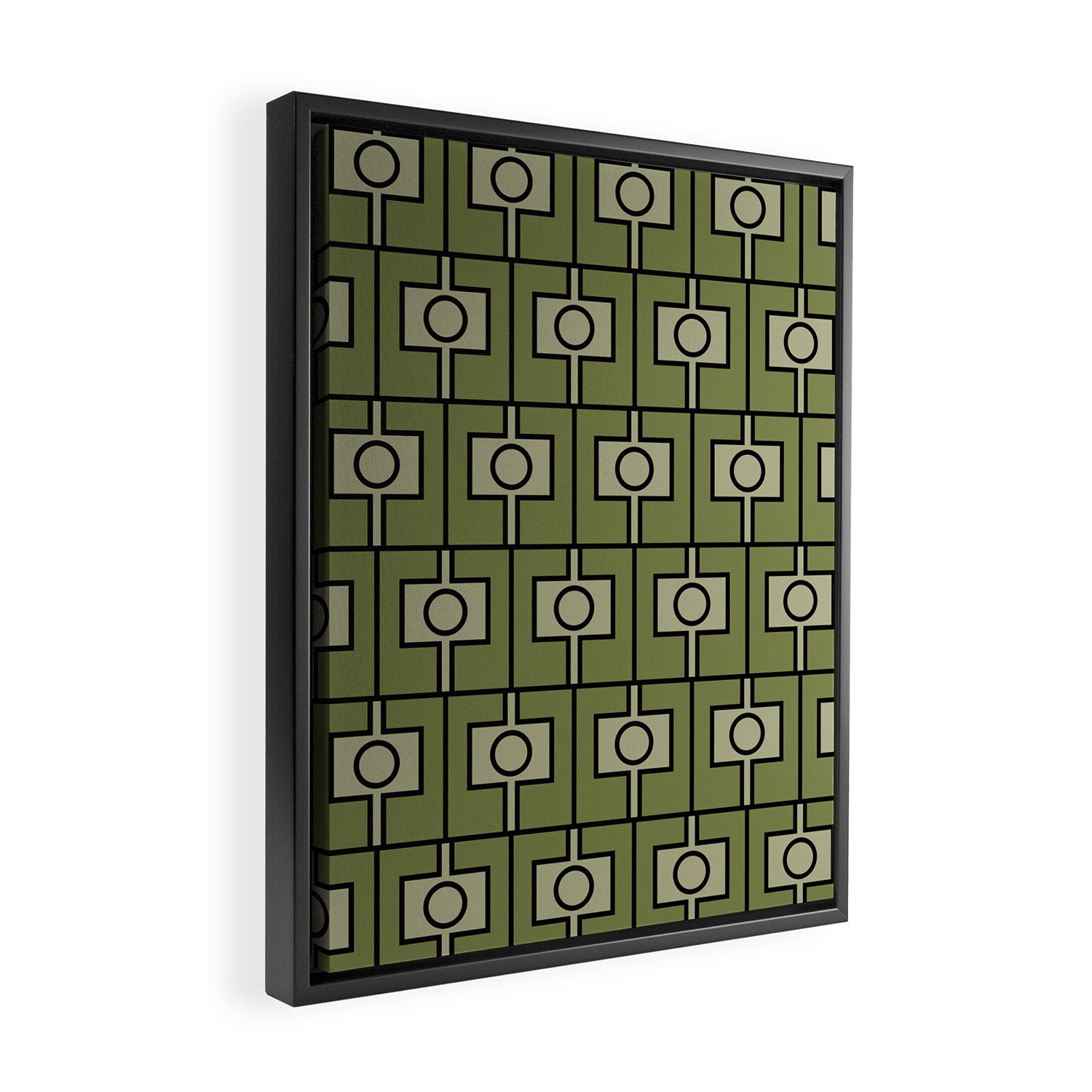 Mid Century Modern Rektangel Geometric Pattern in Vintage Green and Celadon Framed Canvas Print Gallery Image 2