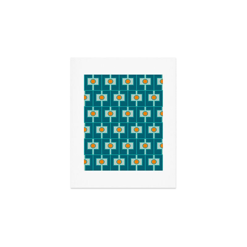 Mid Century Modern Rektangel Geometric Pattern Teal Aqua Orange Art Print Gallery Image 1