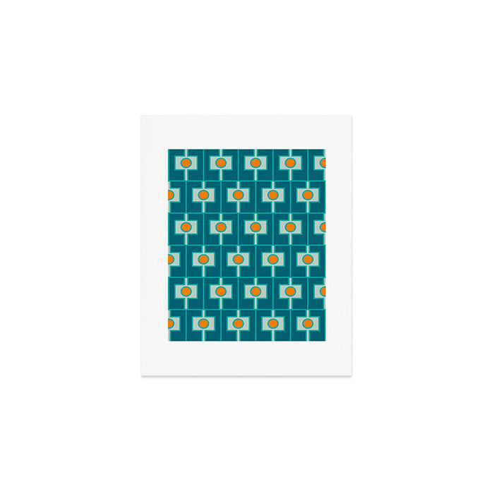 Mid Century Modern Rektangel Geometric Pattern Teal Aqua Orange Art Print Gallery Image 1
