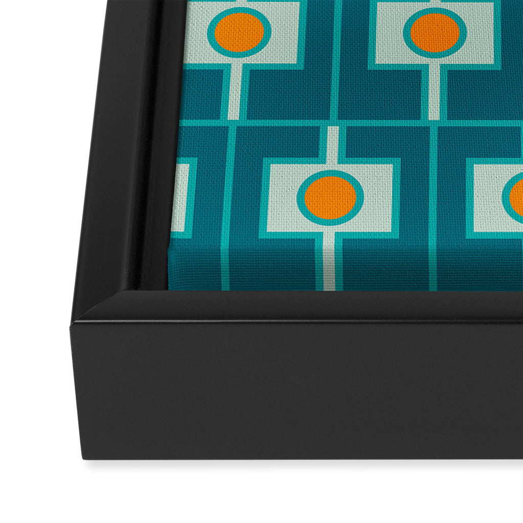 Mid Century Modern Rektangel Geometric Pattern Teal Aqua Orange Framed Canvas Print Gallery Image 3