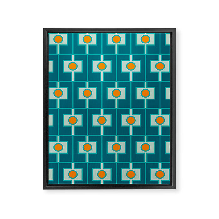 Mid Century Modern Rektangel Geometric Pattern Teal Aqua Orange Framed Canvas Print Gallery Image 1