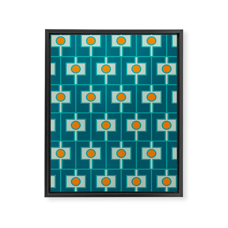Mid Century Modern Rektangel Geometric Pattern Teal Aqua Orange Framed Canvas Print Gallery Image 8