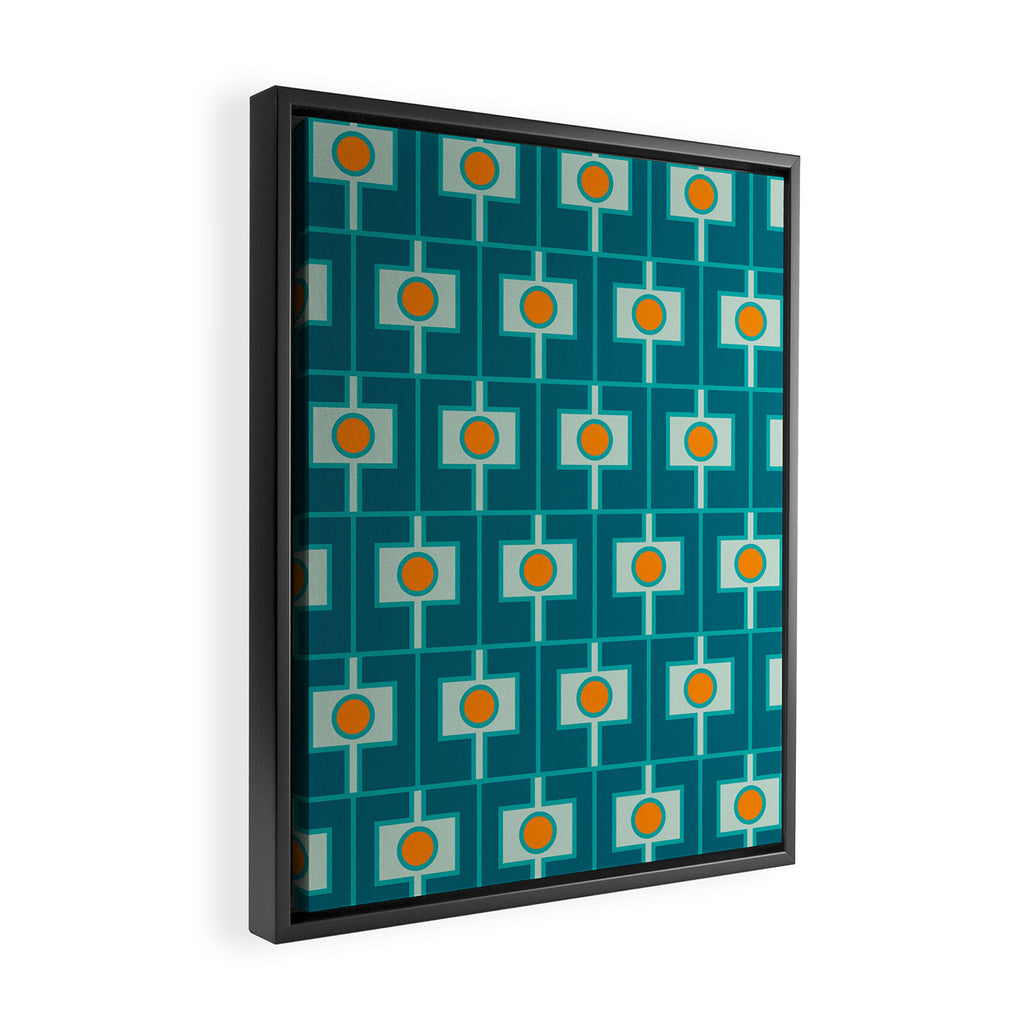 Mid Century Modern Rektangel Geometric Pattern Teal Aqua Orange Framed Canvas Print Gallery Image 2
