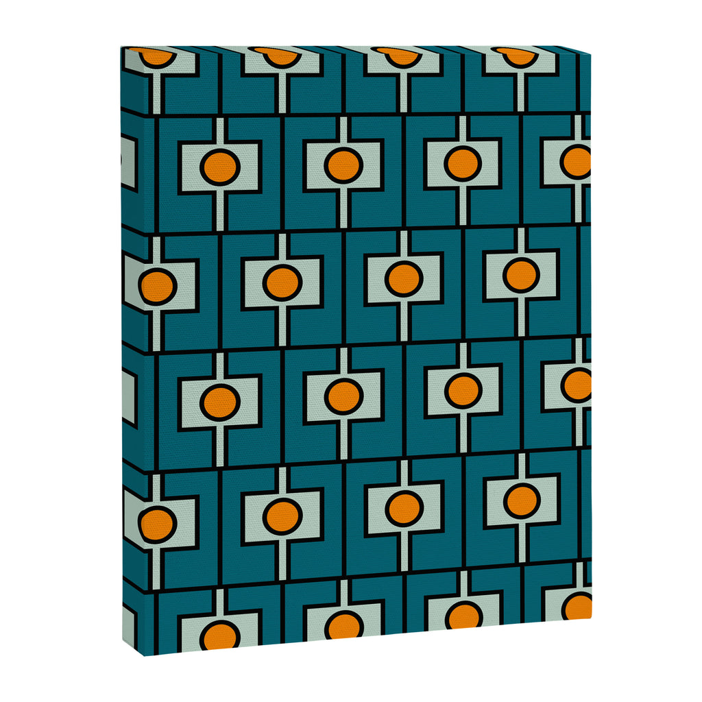Mid Century Modern Rektangel Geometric Pattern Teal Blue and Orange Canvas Print Gallery Image 8
