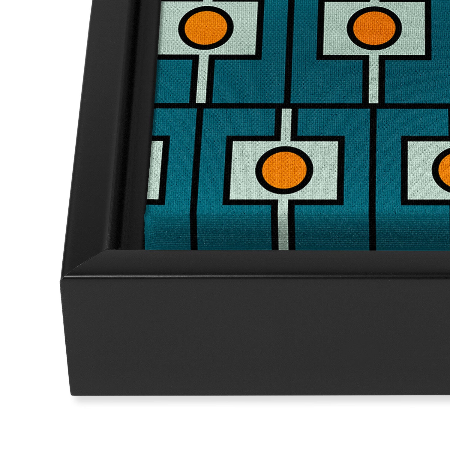 Mid Century Modern Rektangel Geometric Pattern Teal Blue and Orange Framed Canvas Print Gallery Image 3