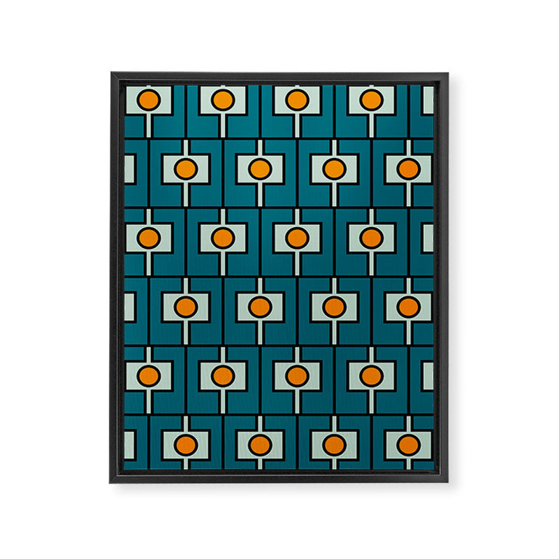 Mid Century Modern Rektangel Geometric Pattern Teal Blue and Orange Framed Canvas Print Gallery Image 8