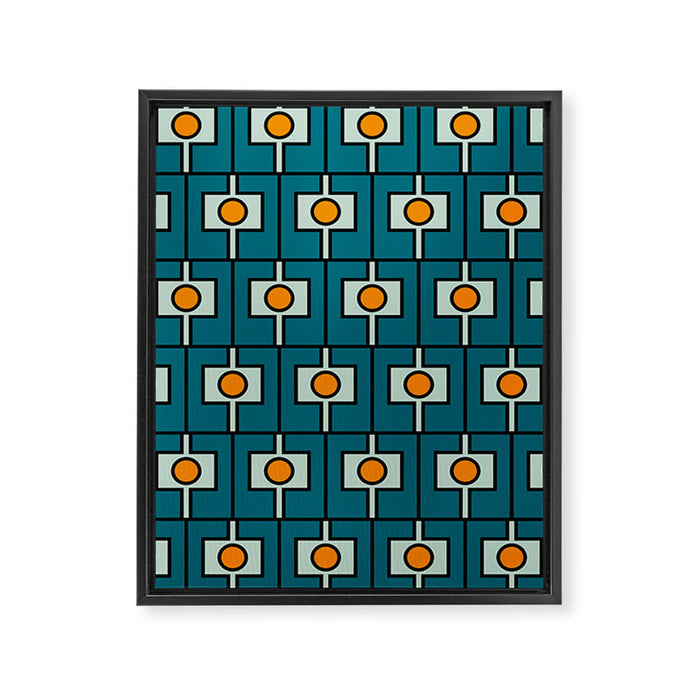 Mid Century Modern Rektangel Geometric Pattern Teal Blue and Orange Framed Canvas Print Gallery Image 1