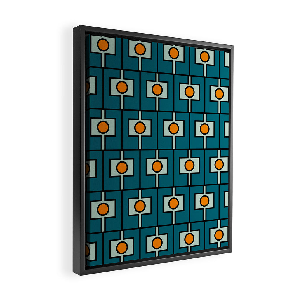 Mid Century Modern Rektangel Geometric Pattern Teal Blue and Orange Framed Canvas Print Gallery Image 2
