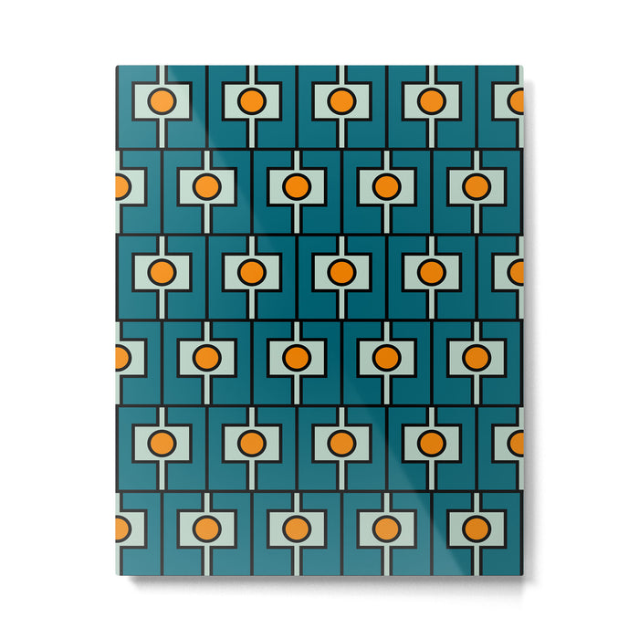 Mid Century Modern Rektangel Geometric Pattern Teal Blue and Orange Metal Print Gallery Image 1