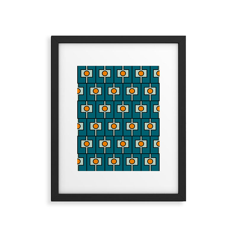 Mid Century Modern Rektangel Geometric Pattern Teal Blue and Orange Framed Art Print Gallery Image 6