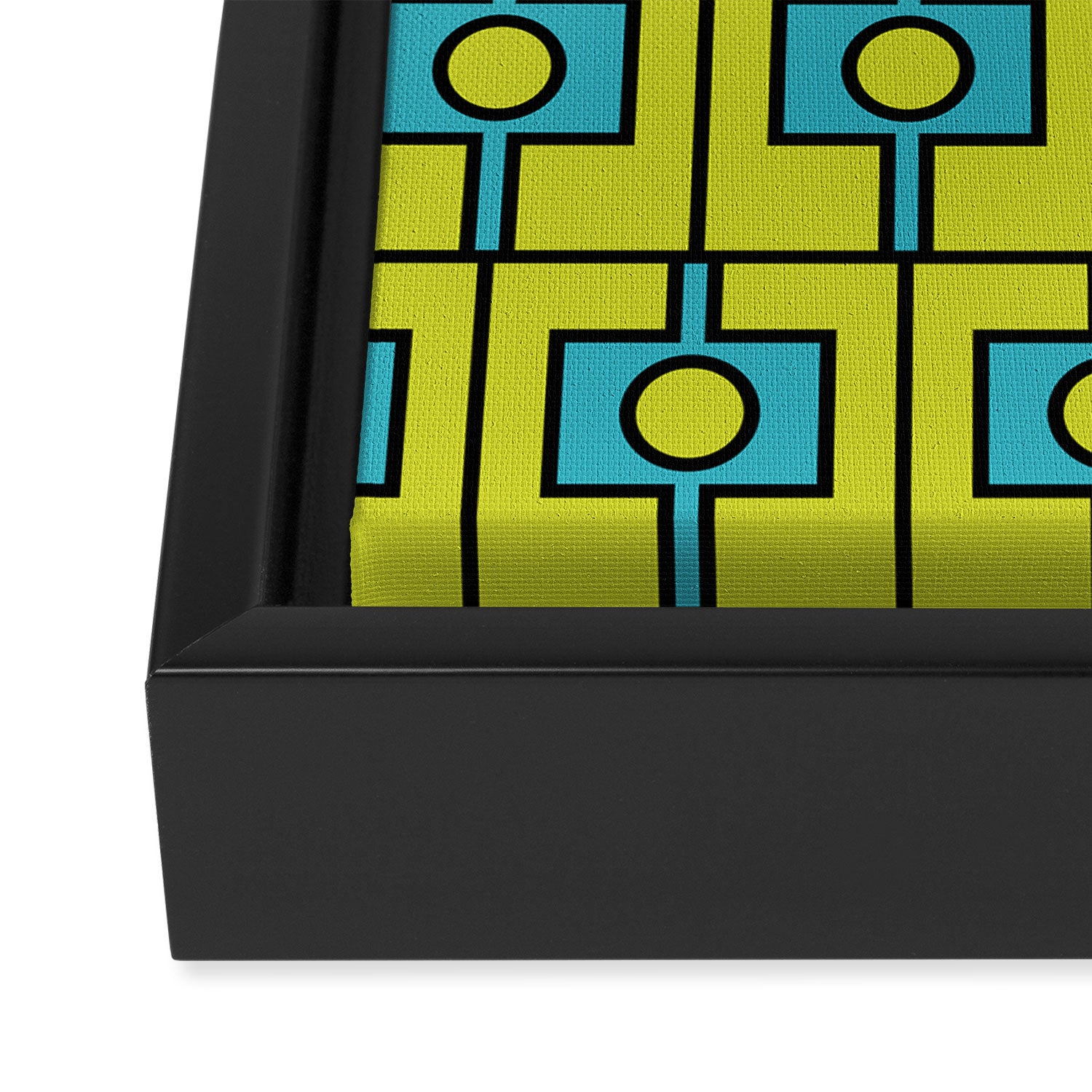 Mid Century Modern Rektangel Geometric Pattern Turquoise Lime Framed Canvas Print Gallery Image 3