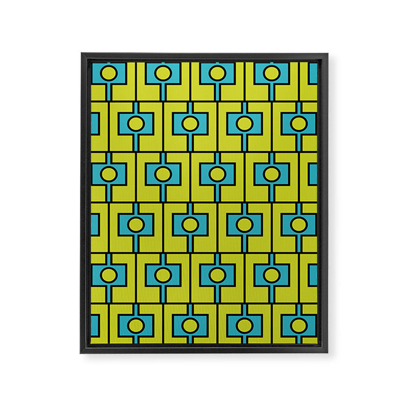 Mid Century Modern Rektangel Geometric Pattern Turquoise Lime Framed Canvas Print Gallery Image 8