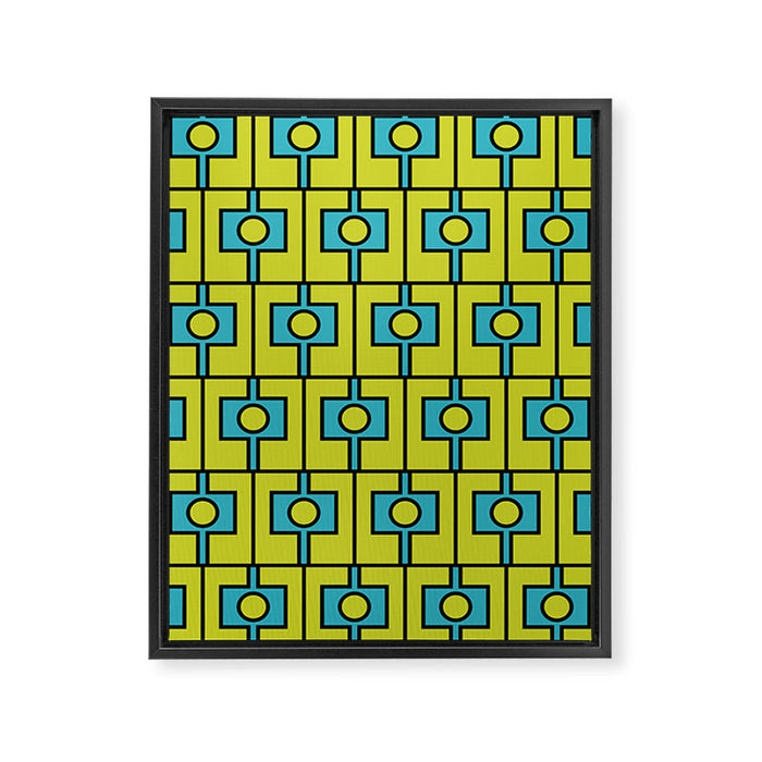 Mid Century Modern Rektangel Geometric Pattern Turquoise Lime Framed Canvas Print Gallery Image 1