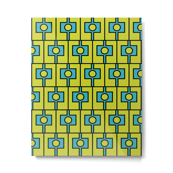Mid Century Modern Rektangel Geometric Pattern Turquoise Lime Metal Print Gallery Image 1
