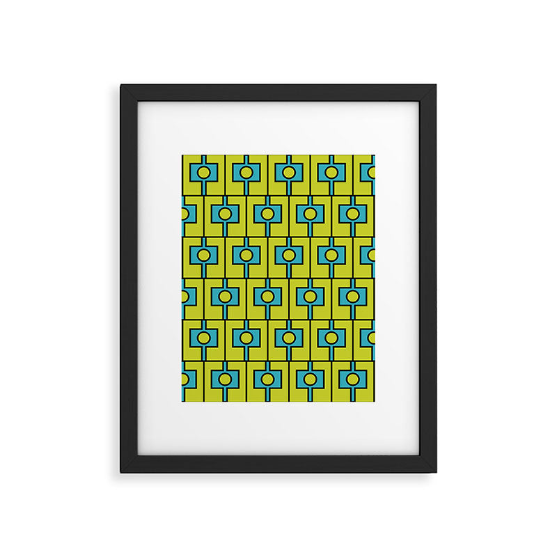 Mid Century Modern Rektangel Geometric Pattern Turquoise Lime Framed Art Print Gallery Image 6