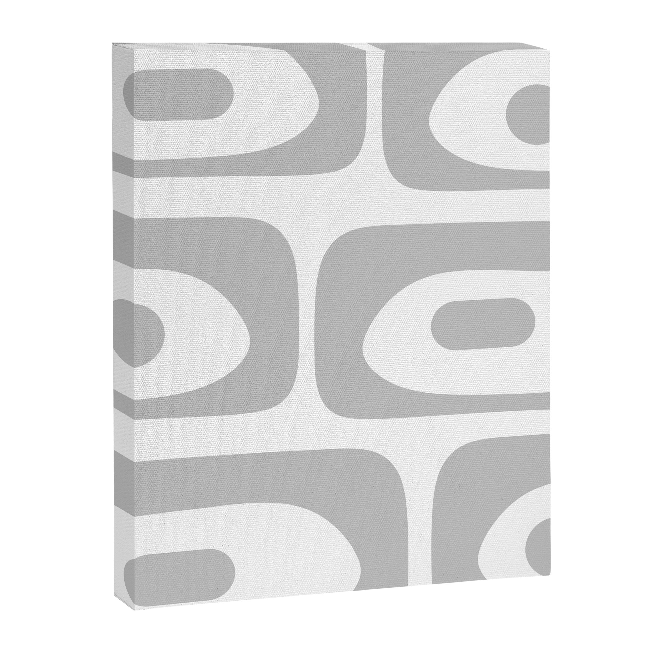 Mid Century Modern Retro Abstract Minimalist Piquet Pattern in Gray and White Canvas Print Gallery Image 8