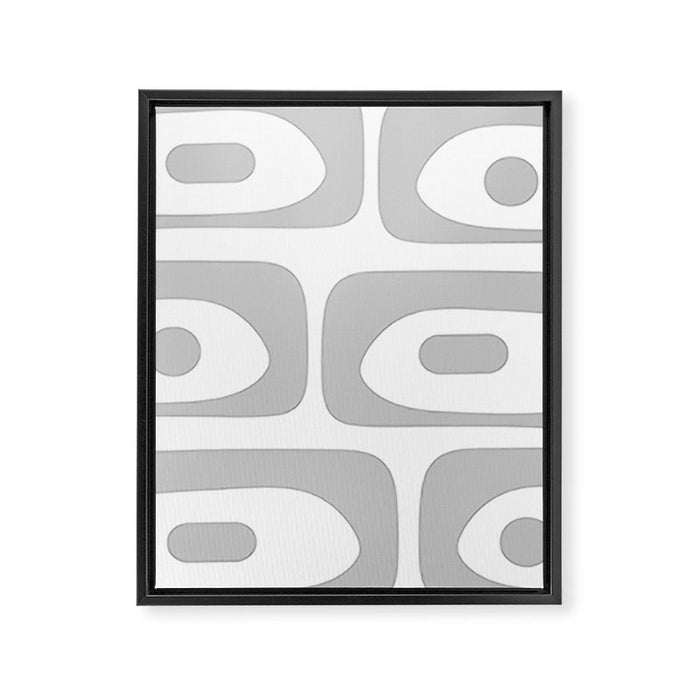 Mid Century Modern Retro Abstract Minimalist Piquet Pattern in Gray and White Framed Canvas Print Gallery Image 1