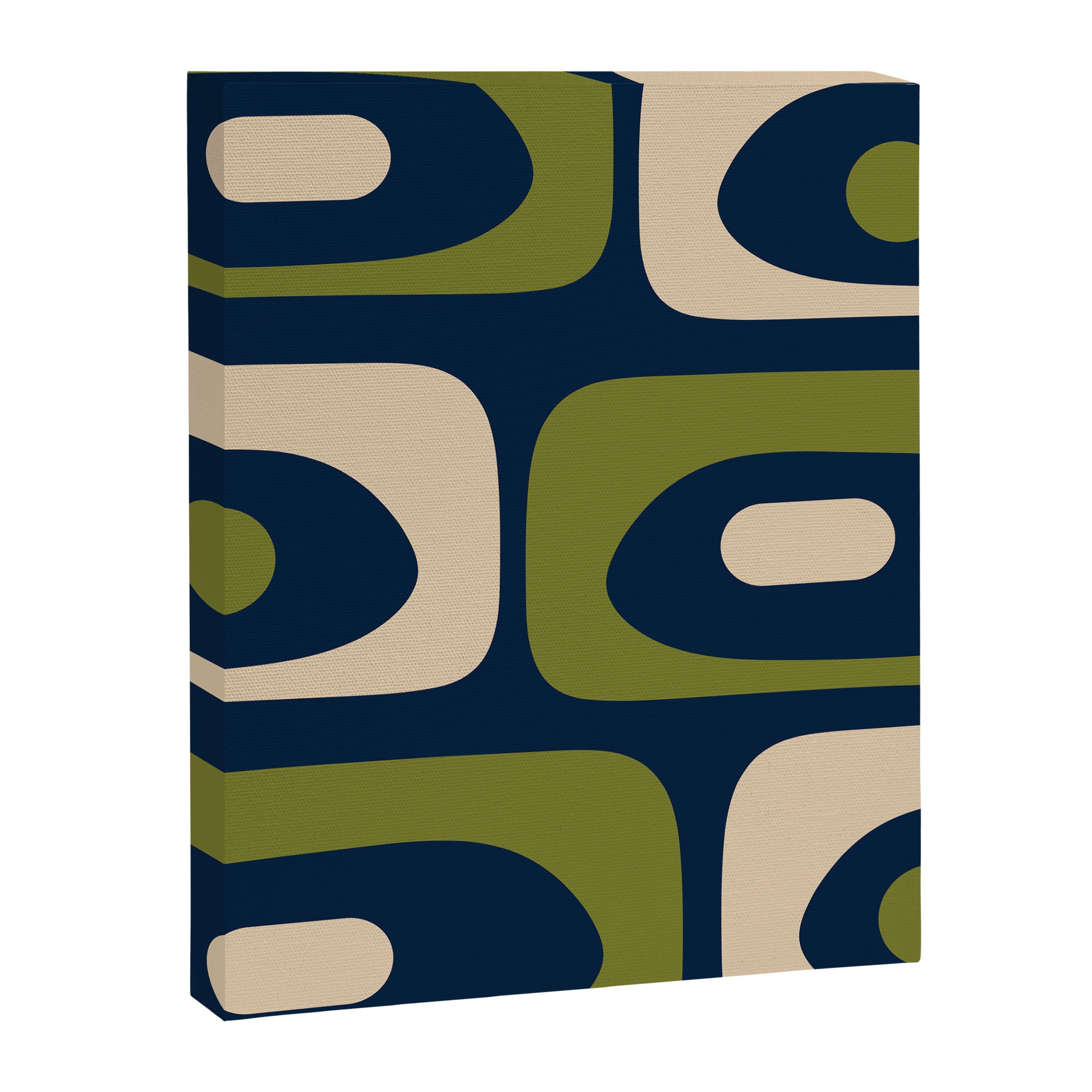 Mid Century Modern Retro Abstract Minimalist Piquet Pattern in Navy Blue and Olive Green Canvas Print Gallery Image 8
