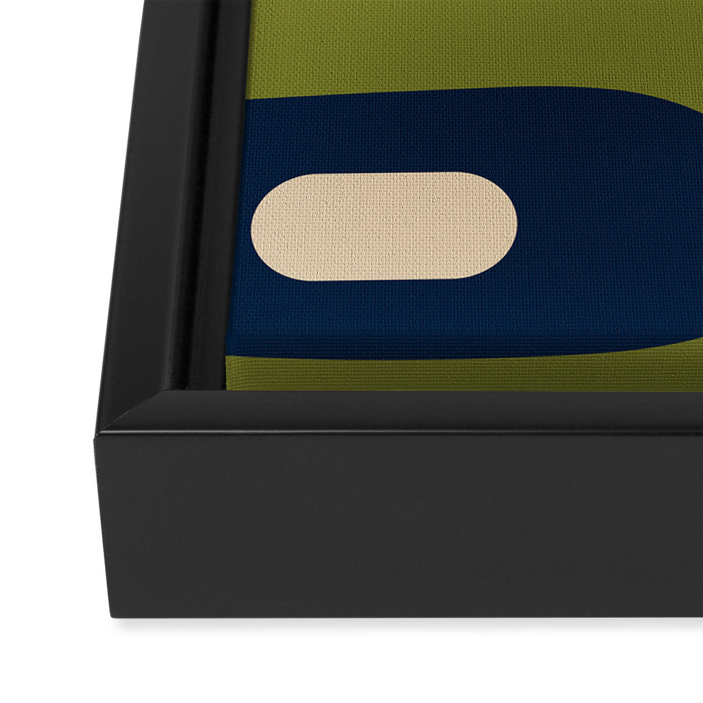 Mid Century Modern Retro Abstract Minimalist Piquet Pattern in Navy Blue and Olive Green Framed Canvas Print Gallery Image 3
