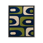 Mid Century Modern Retro Abstract Minimalist Piquet Pattern in Navy Blue and Olive Green Framed Canvas Print Gallery Image 8