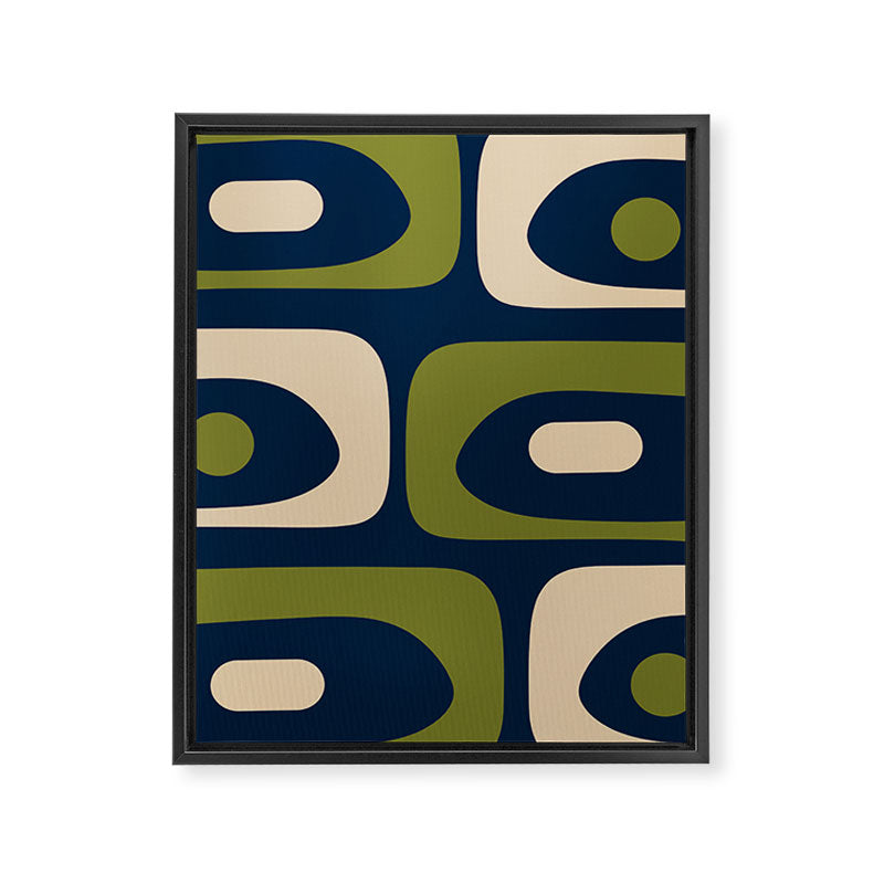 Mid Century Modern Retro Abstract Minimalist Piquet Pattern in Navy Blue and Olive Green Framed Canvas Print Gallery Image 8
