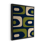 Mid Century Modern Retro Abstract Minimalist Piquet Pattern in Navy Blue and Olive Green Framed Canvas Print Gallery Image 2
