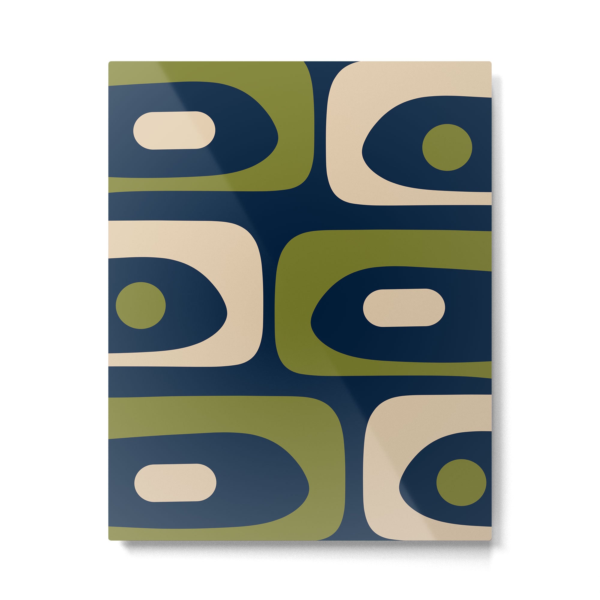 Mid Century Modern Retro Abstract Minimalist Piquet Pattern in Navy Blue and Olive Green Metal Print Gallery Image 6