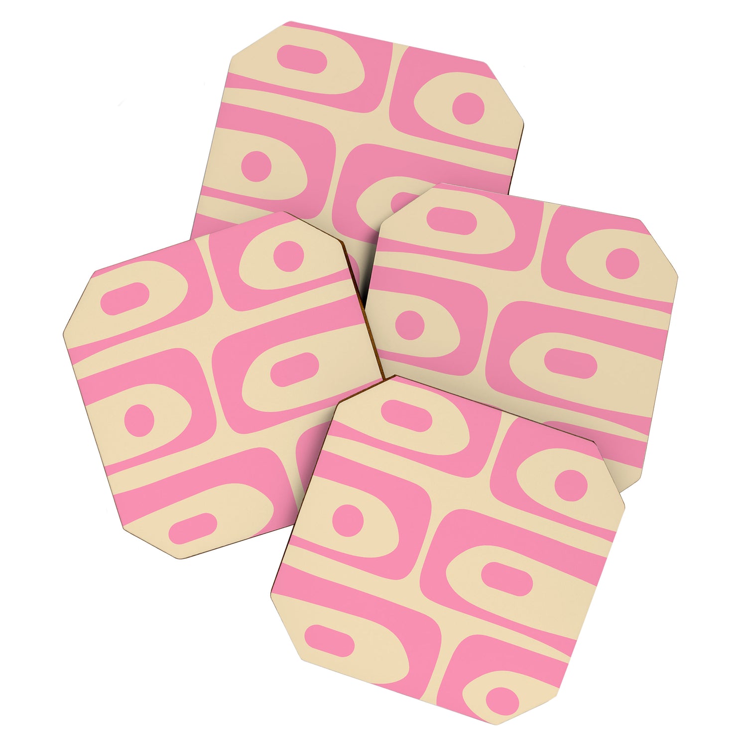 Mid Century Modern Retro Abstract Minimalist Piquet Pink Pattern Coaster Gallery Image 1