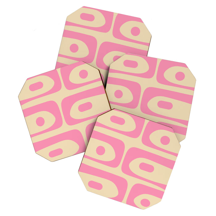 Mid Century Modern Retro Abstract Minimalist Piquet Pink Pattern Coaster Gallery Image 1