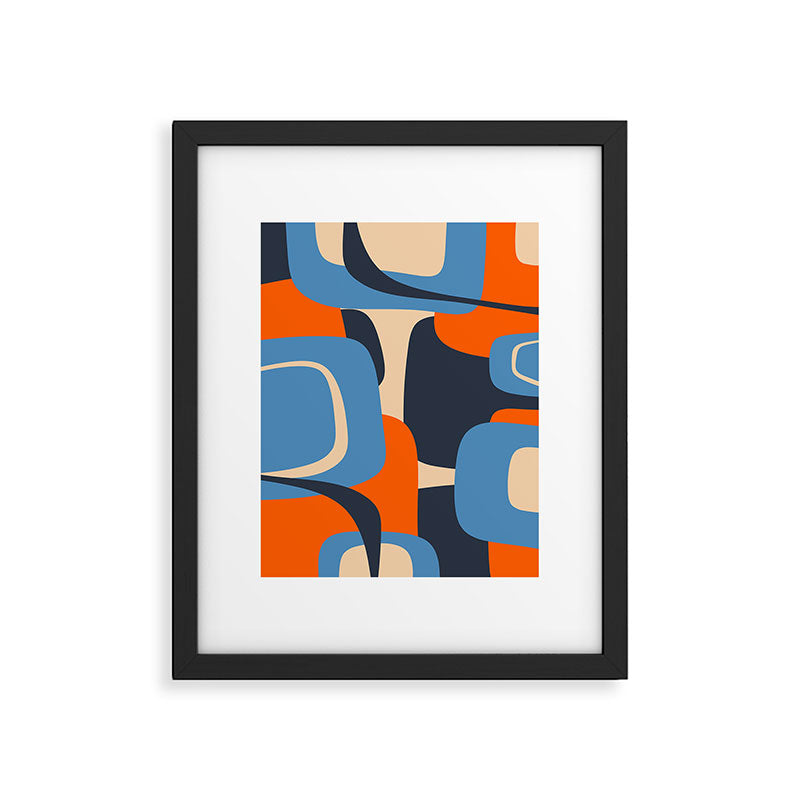 Mid Century Modern Retro Abstract Pattern in Blue and Orange Framed Art Print Gallery Image 5