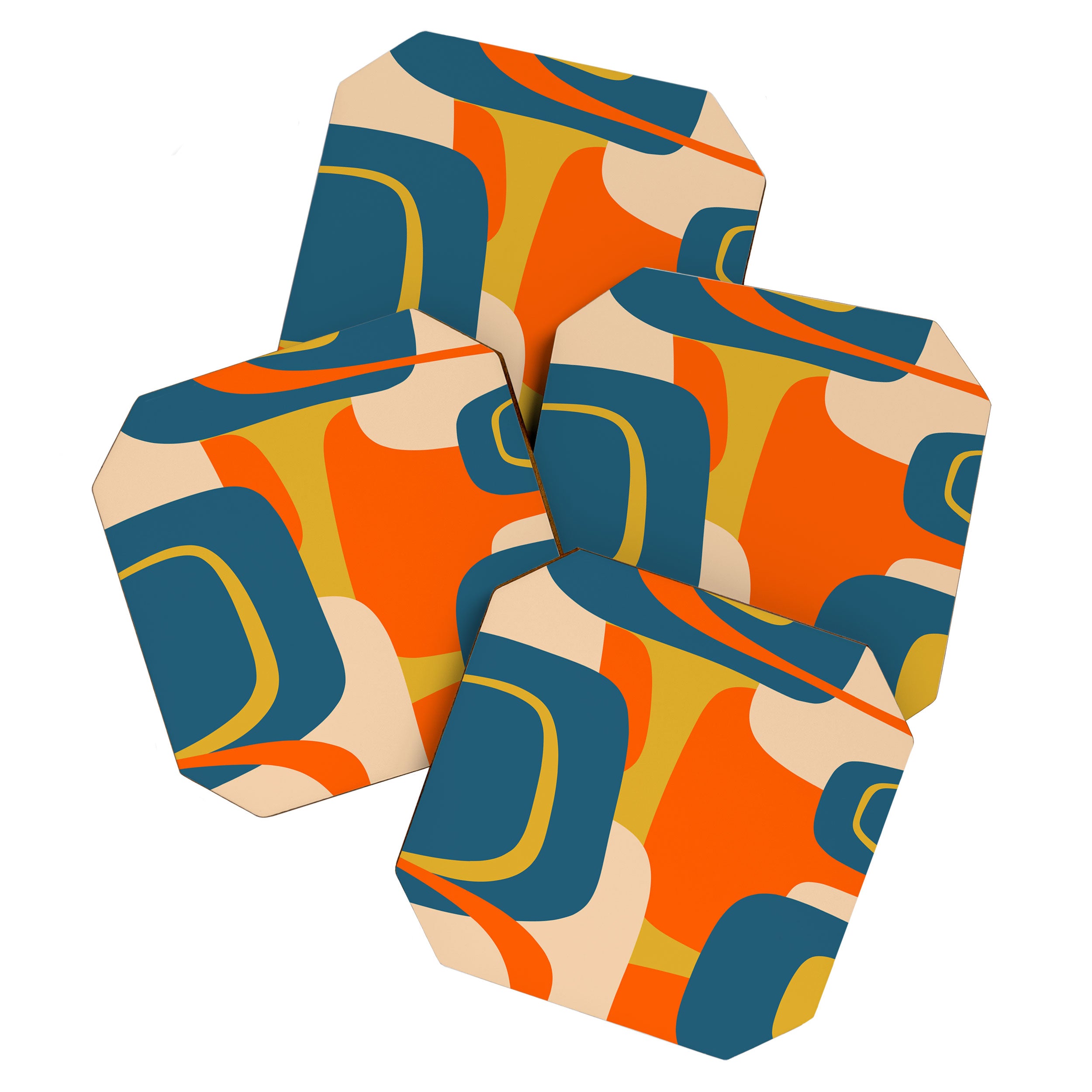 Mid Century Modern Retro Abstract Pattern Orange Blue Mustard Coaster Gallery Image 1