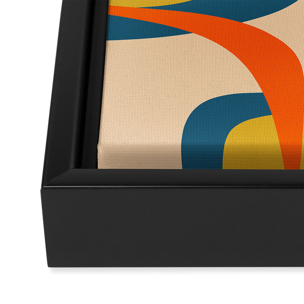 Mid Century Modern Retro Abstract Pattern Orange Blue Mustard Framed Canvas Print Gallery Image 3