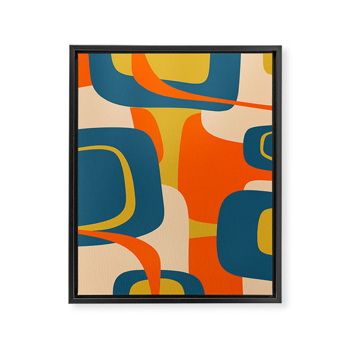 Mid Century Modern Retro Abstract Pattern Orange Blue Mustard Framed Canvas Print Gallery Image 1