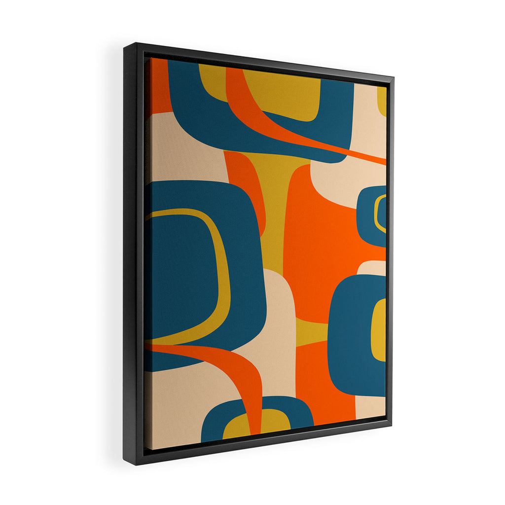 Mid Century Modern Retro Abstract Pattern Orange Blue Mustard Framed Canvas Print Gallery Image 2