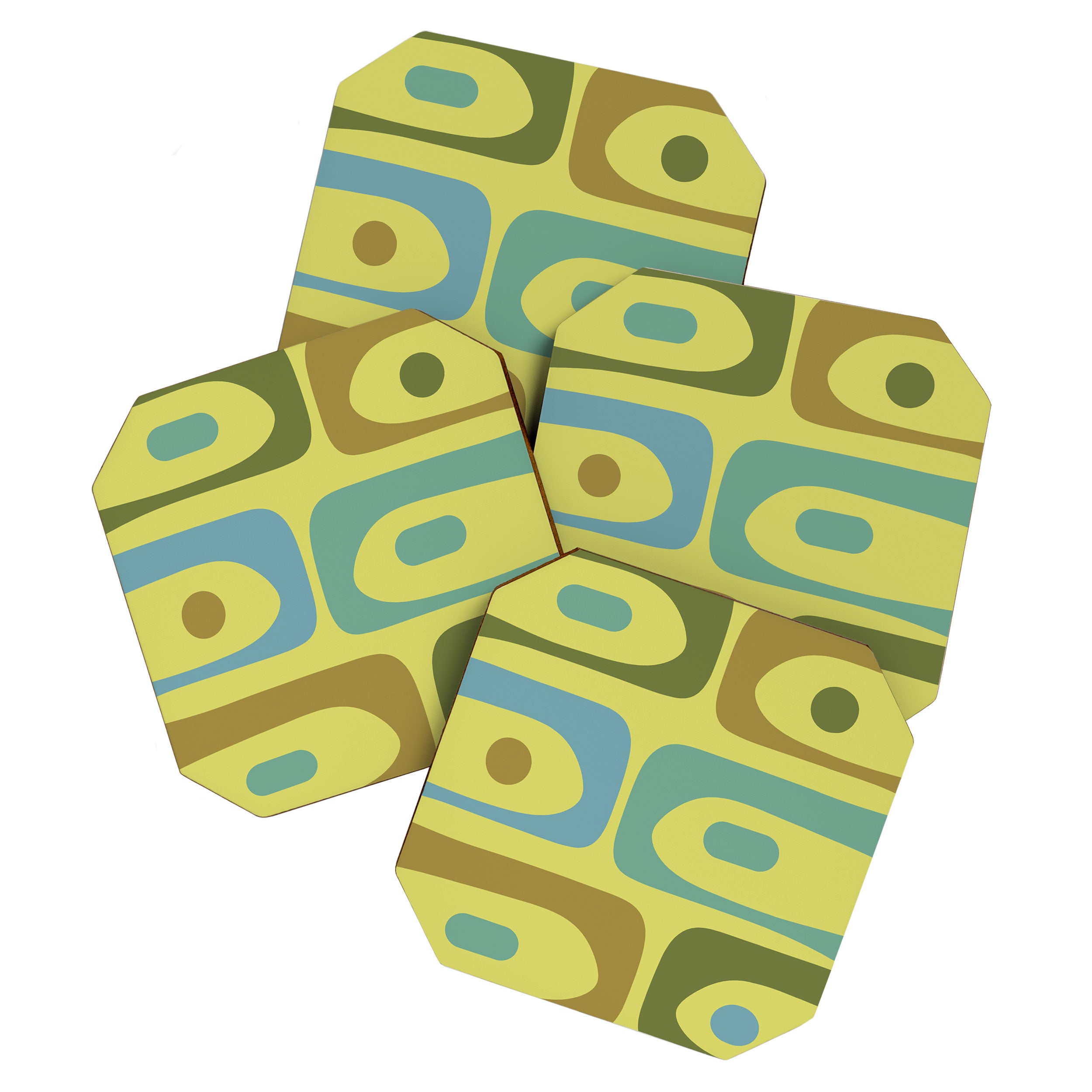 Mid Century Modern Retro Abstract Piquet Pattern in Guacamole Green and Blue Tones Coaster Gallery Image 1