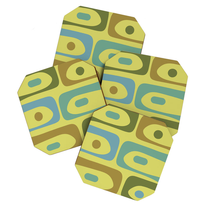 Mid Century Modern Retro Abstract Piquet Pattern in Guacamole Green and Blue Tones Coaster Gallery Image 1