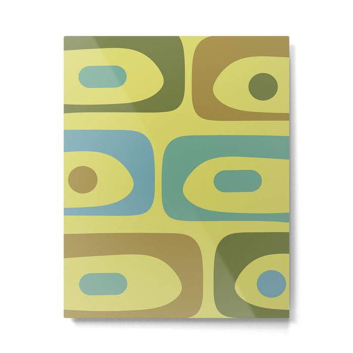 Mid Century Modern Retro Abstract Piquet Pattern in Guacamole Green and Blue Tones Metal Print Gallery Image 1